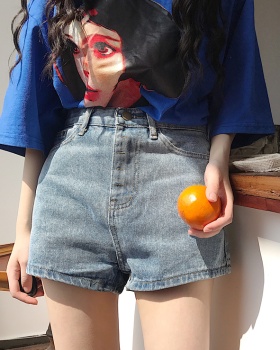 All-match straight pants high waist short jeans for women