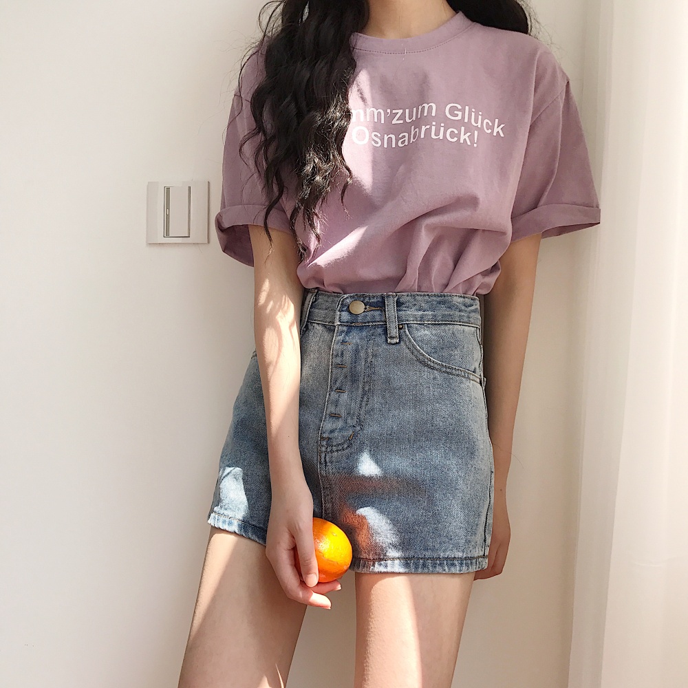 All-match straight pants high waist short jeans for women