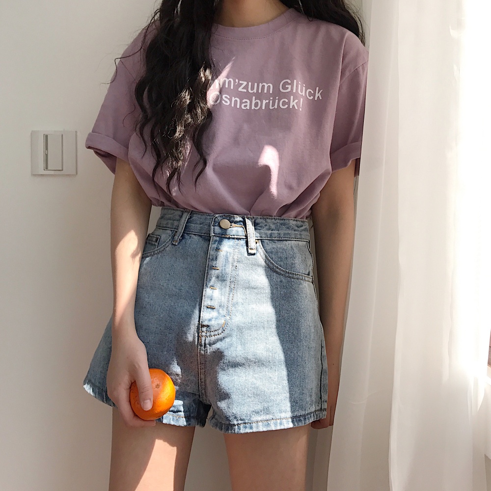 All-match straight pants high waist short jeans for women