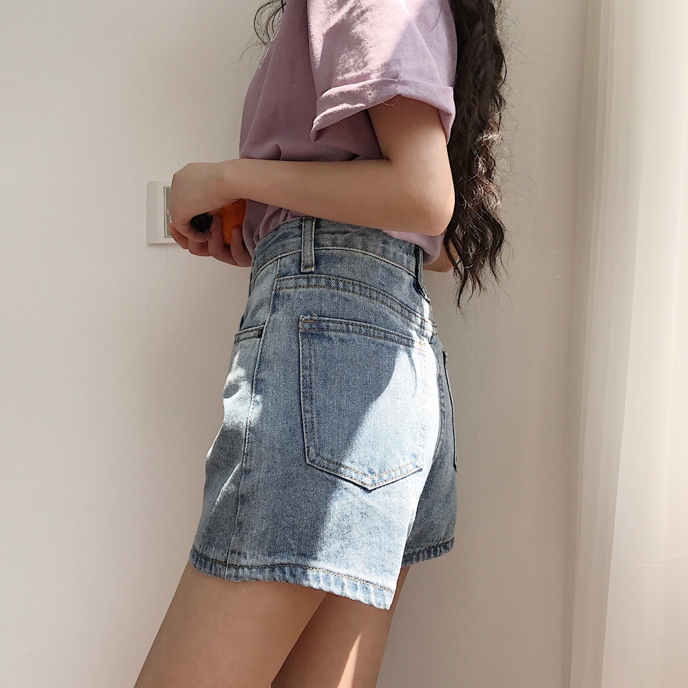 All-match straight pants high waist short jeans for women