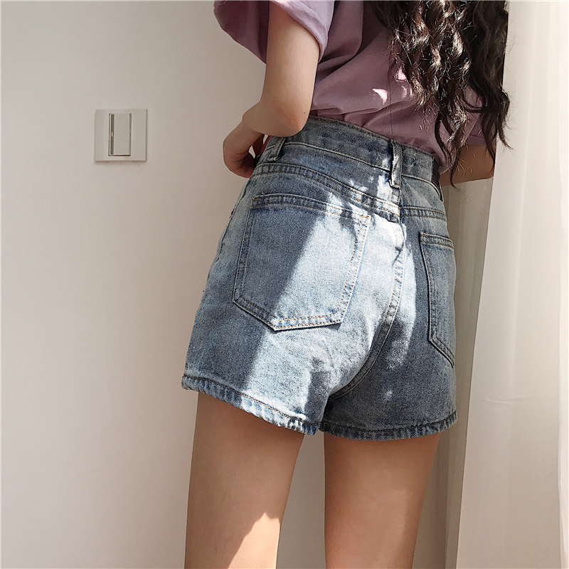 All-match straight pants high waist short jeans for women