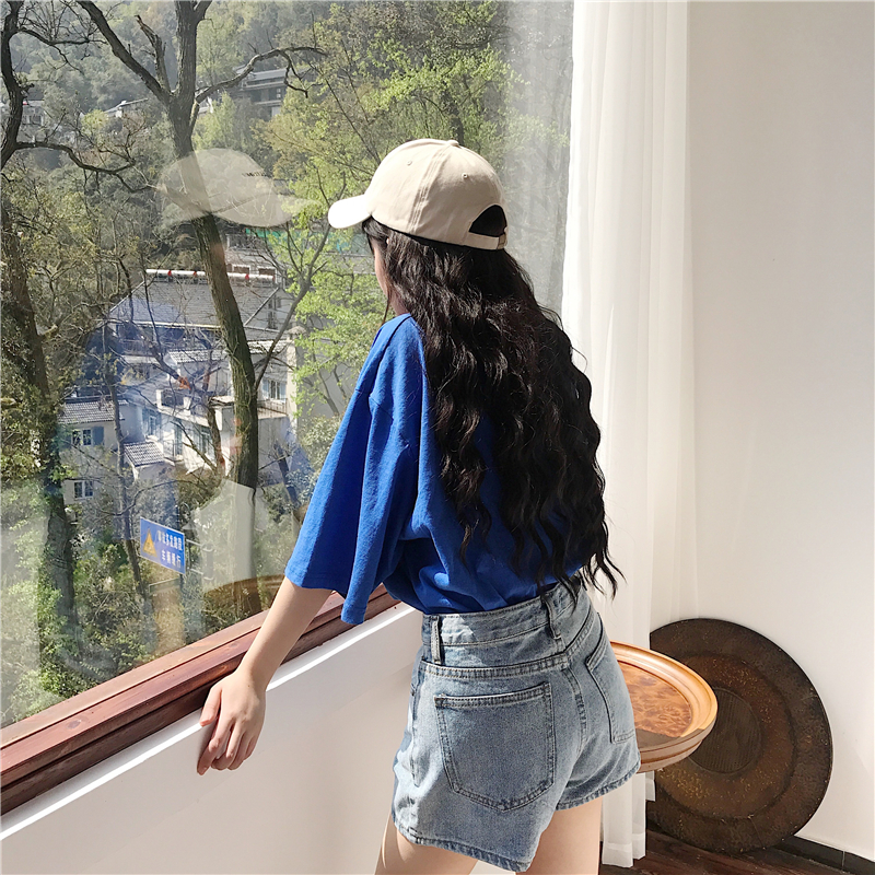All-match straight pants high waist short jeans for women