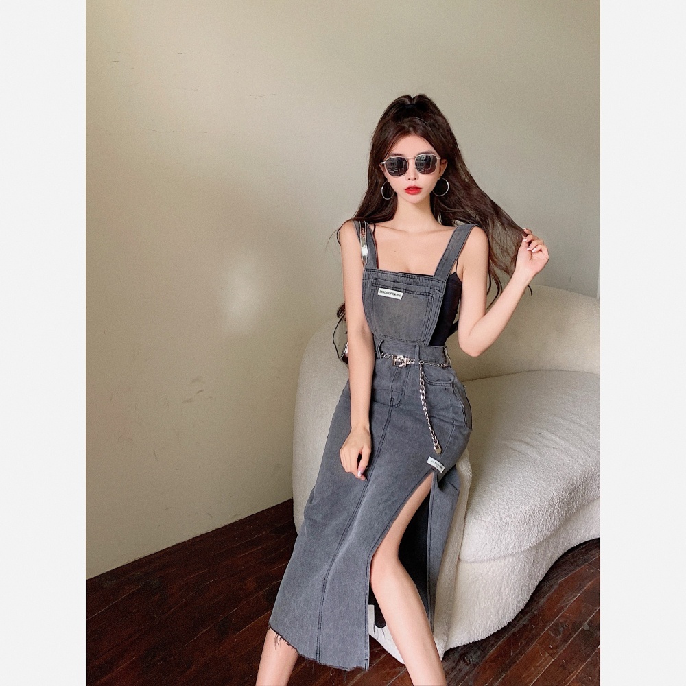 Split binding retro spicegirl fashion burr strap dress