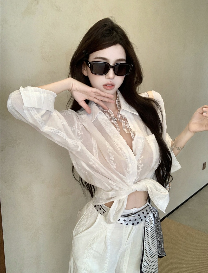 Light luxury temperament shirt lace pants a set