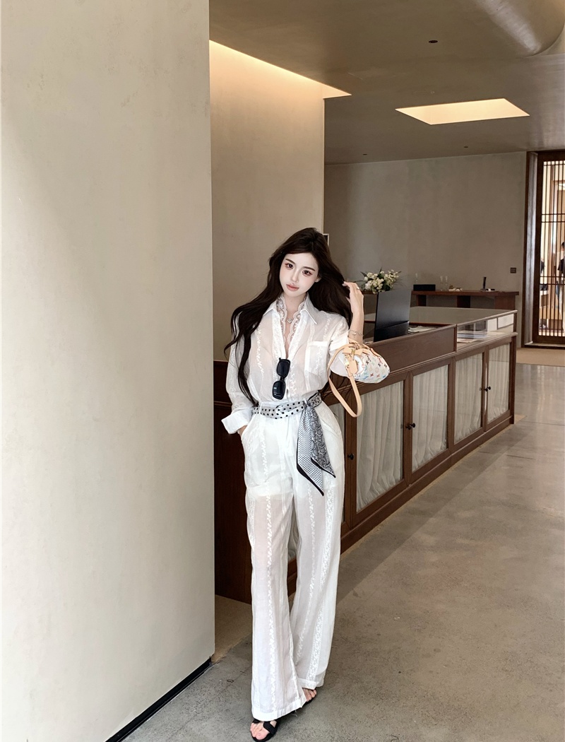 Light luxury temperament shirt lace pants a set