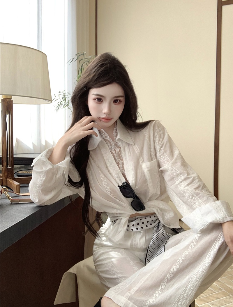 Light luxury temperament shirt lace pants a set