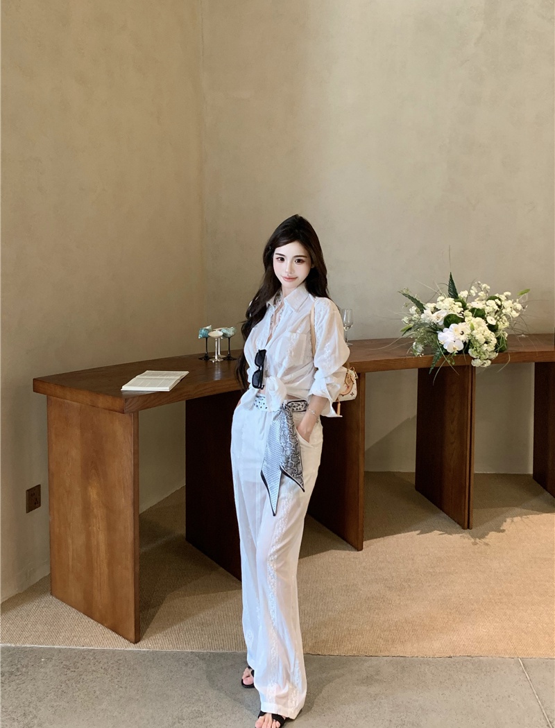 Light luxury temperament shirt lace pants a set