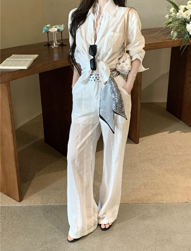 Light luxury temperament shirt lace pants a set