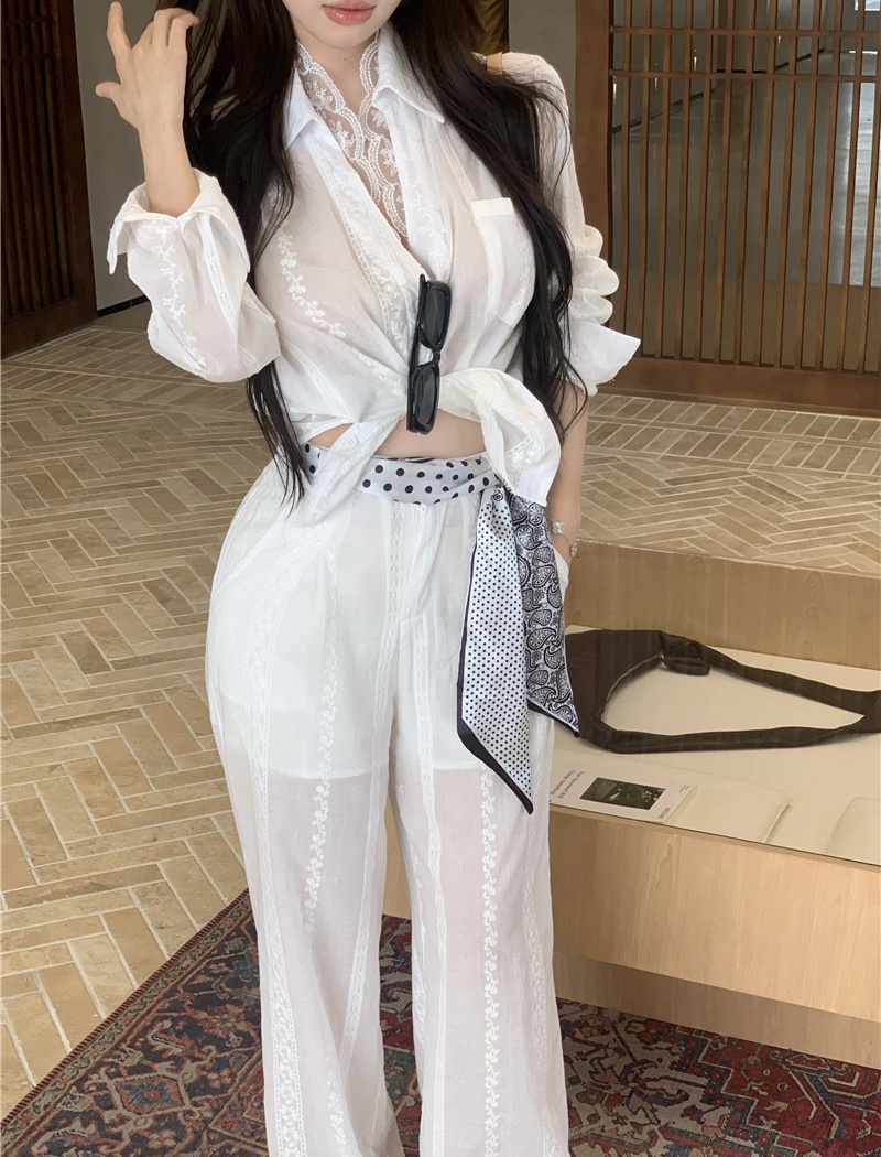 Light luxury temperament shirt lace pants a set