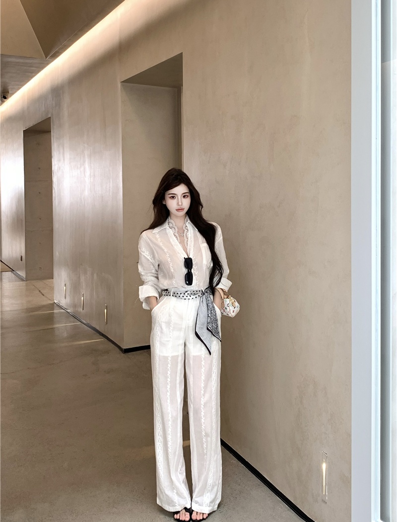 Light luxury temperament shirt lace pants a set