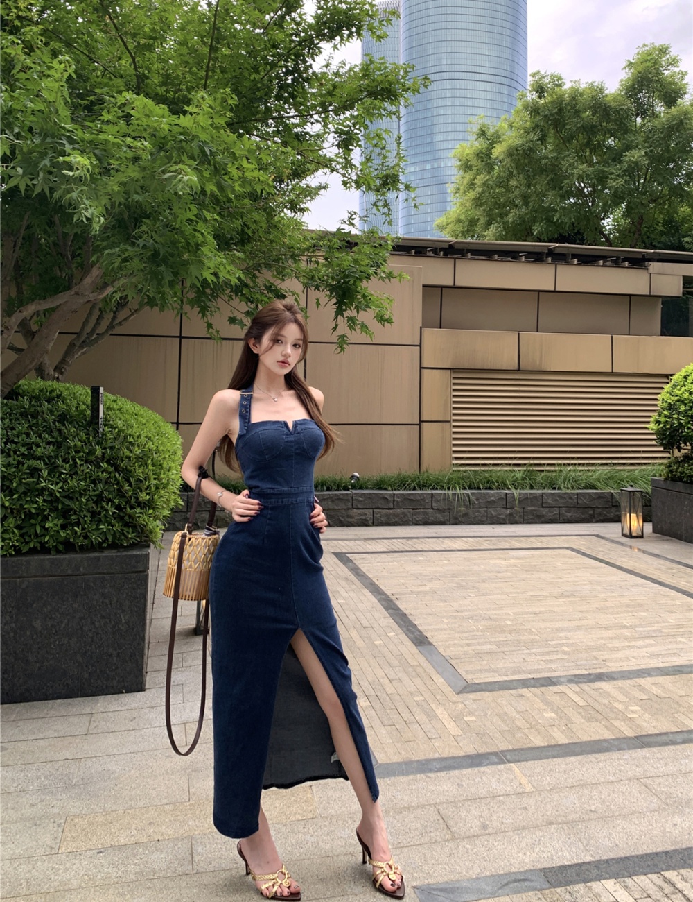 Split package hip long dress summer dress