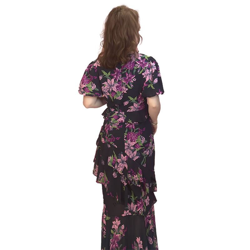 France style pinched waist dress printing long dress