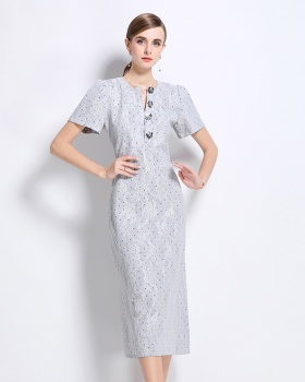 Package hip complex long dress V-neck dress