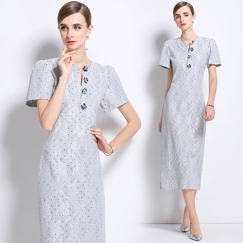 Package hip complex long dress V-neck dress