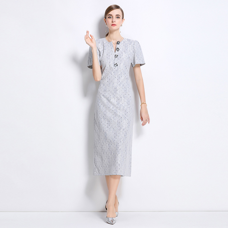 Package hip complex long dress V-neck dress