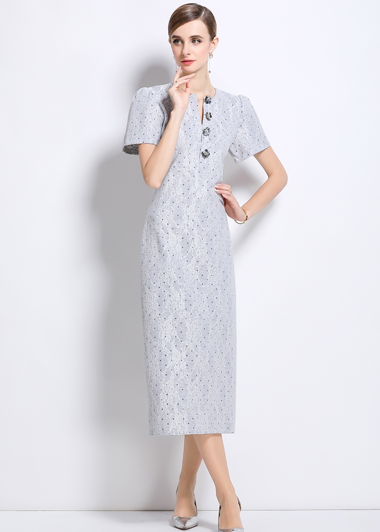 Package hip complex long dress V-neck dress