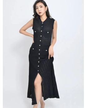 Temperament long sleeveless pinched waist ladies dress