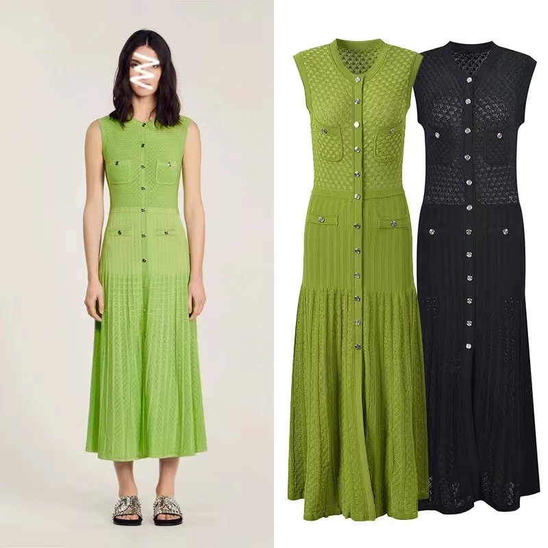 Temperament long sleeveless pinched waist ladies dress