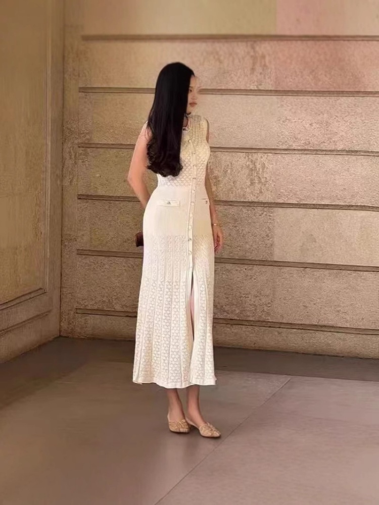 Temperament long sleeveless pinched waist ladies dress