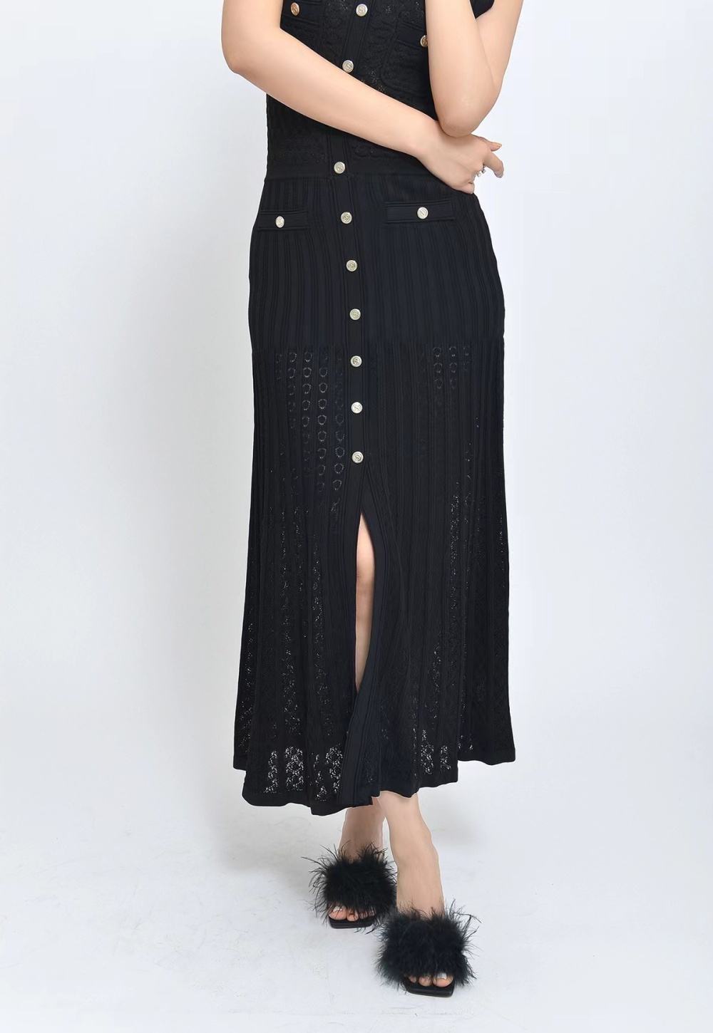Temperament long sleeveless pinched waist ladies dress