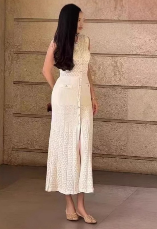Temperament long sleeveless pinched waist ladies dress