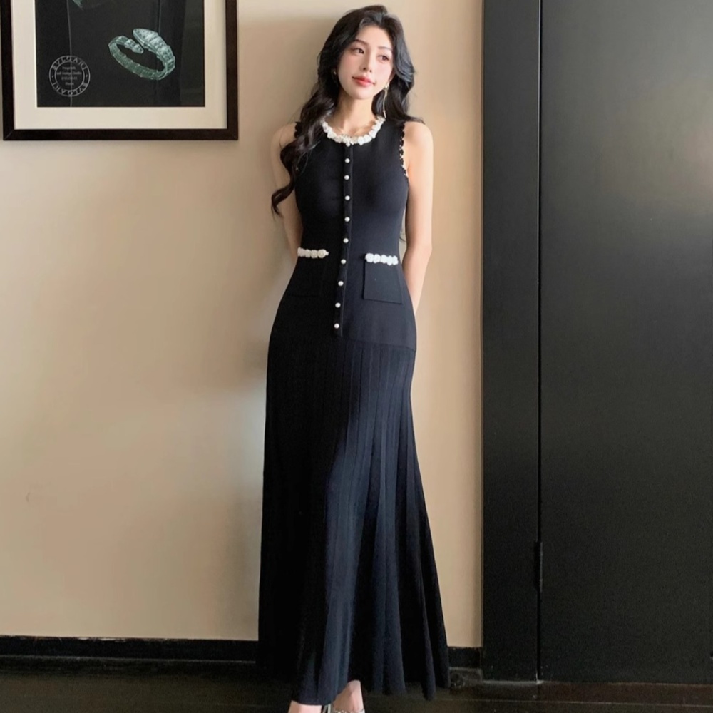 Elegant mixed colors long dress summer sleeveless vest for women