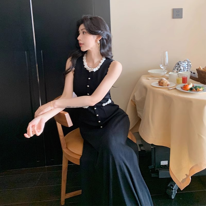 Elegant mixed colors long dress summer sleeveless vest for women