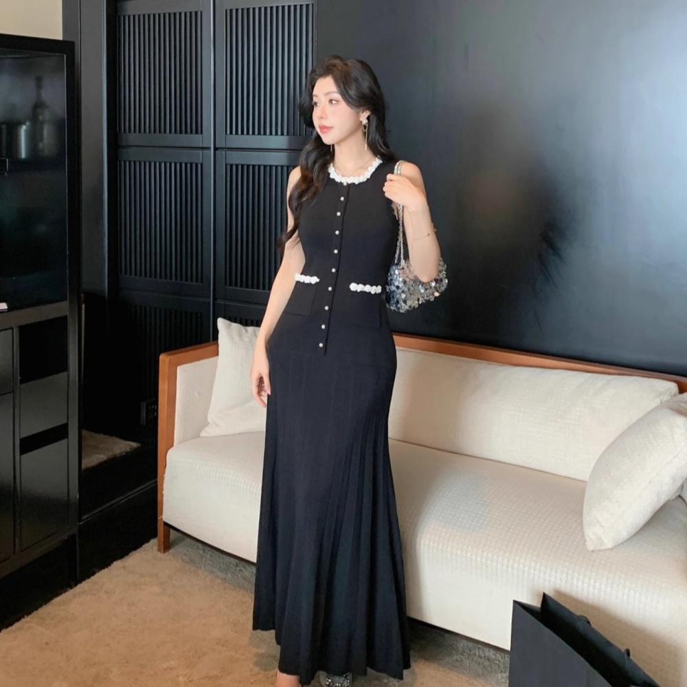 Elegant mixed colors long dress summer sleeveless vest for women