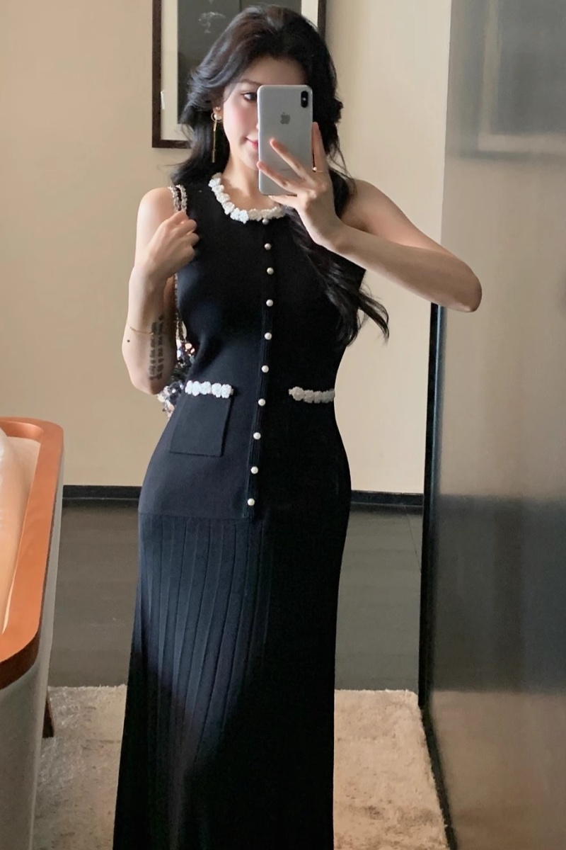 Elegant mixed colors long dress summer sleeveless vest for women