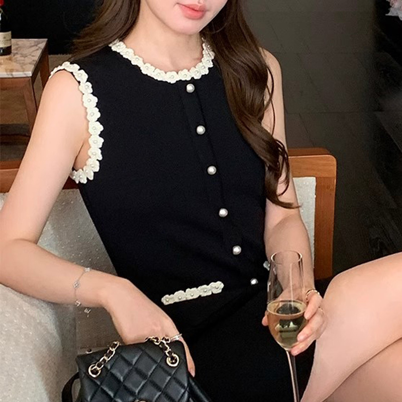 Lace summer pocket T-back sleeveless chanelstyle dress