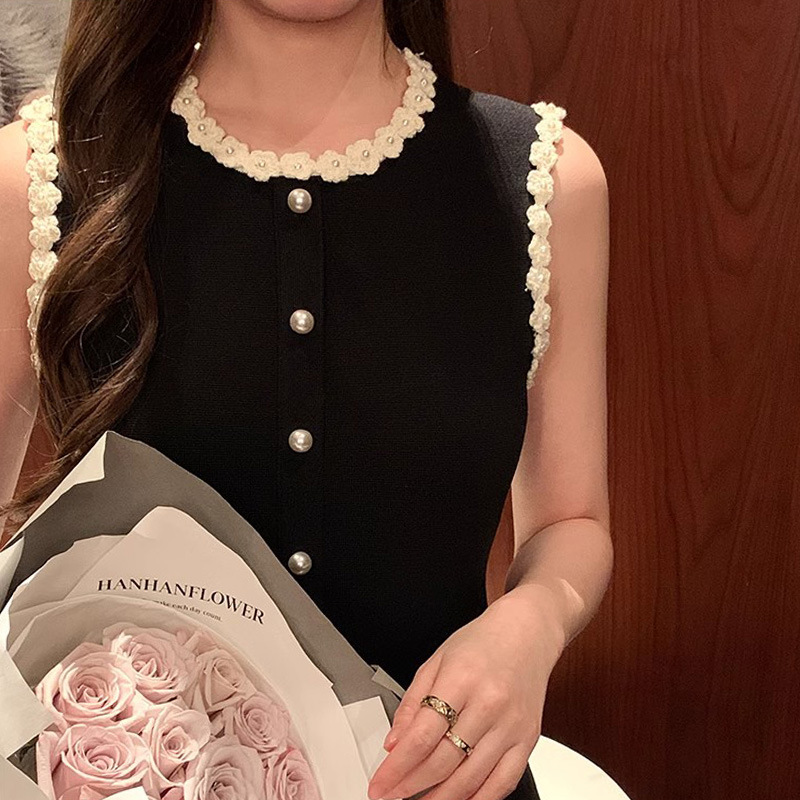 Lace summer pocket T-back sleeveless chanelstyle dress