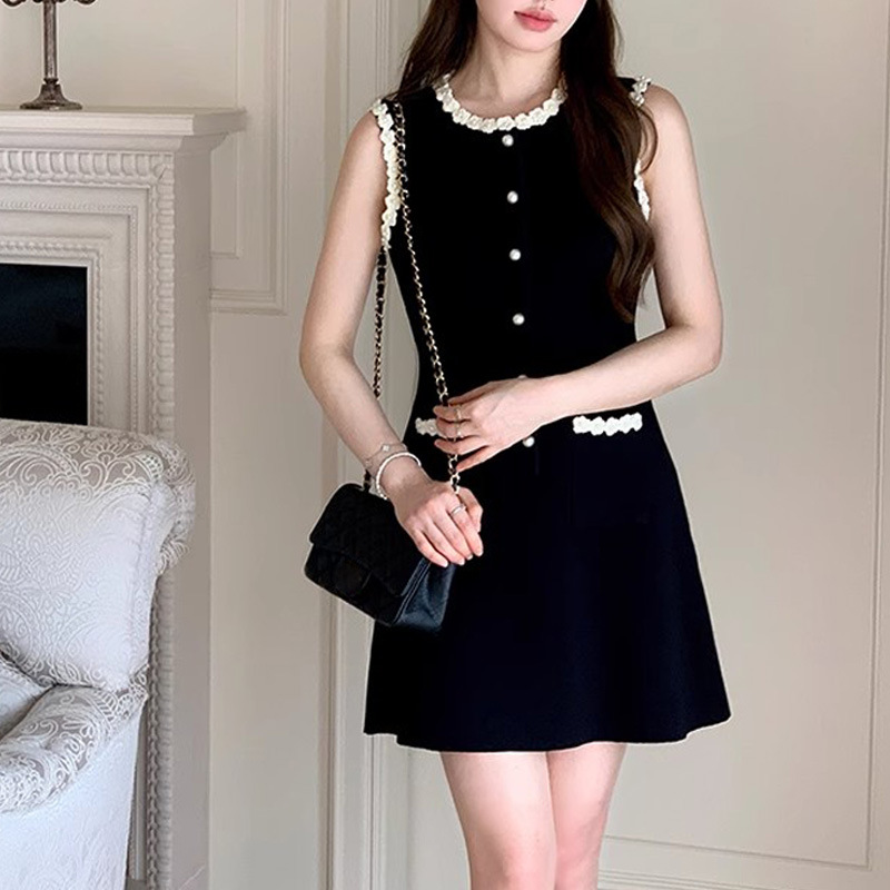 Lace summer pocket T-back sleeveless chanelstyle dress