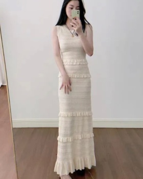Jacquard hollow elasticity vest knitted swing summer dress