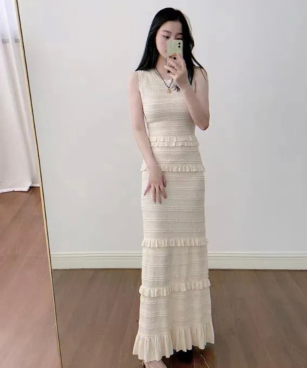 Jacquard hollow elasticity vest knitted swing summer dress