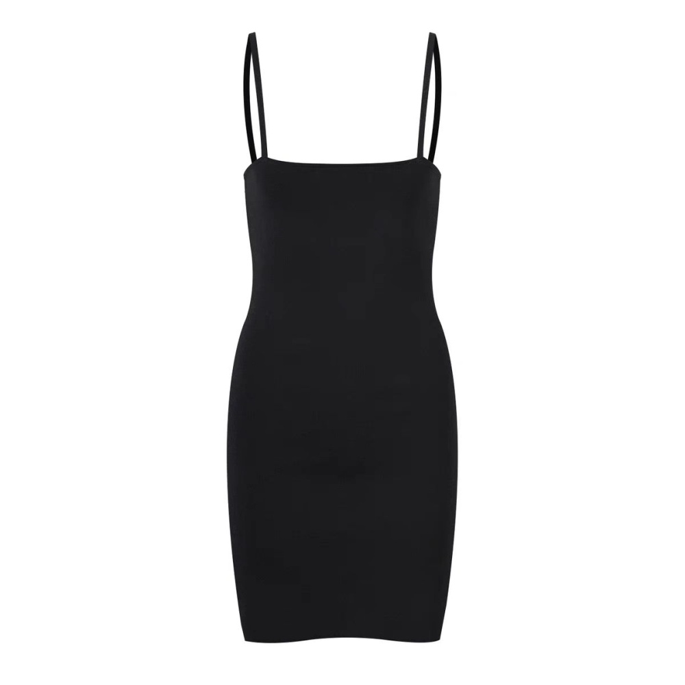 Knitted black long dress split sleeveless dress