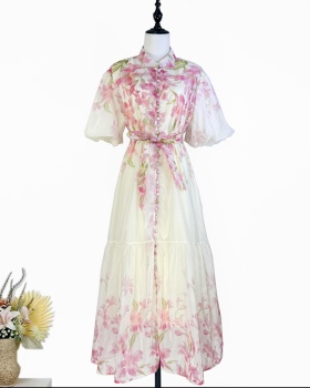 Puff sleeve retro lithe France style dress