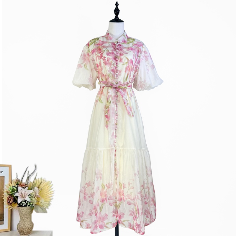 Puff sleeve retro lithe France style dress