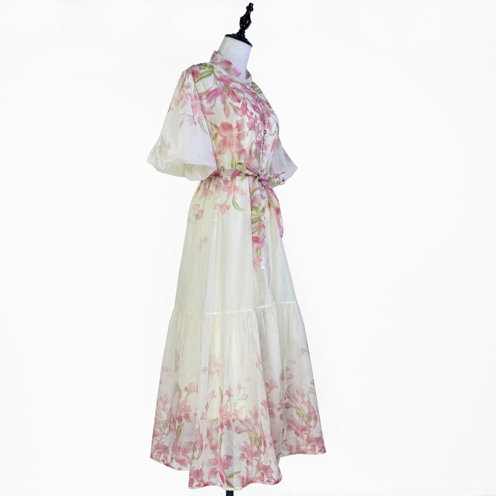 Puff sleeve retro lithe France style dress