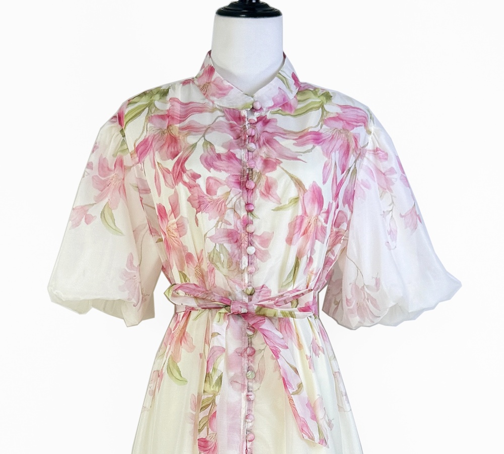Puff sleeve retro lithe France style dress