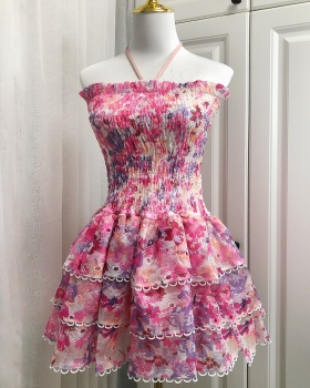 Hollow embroidery lotus leaf edges dress