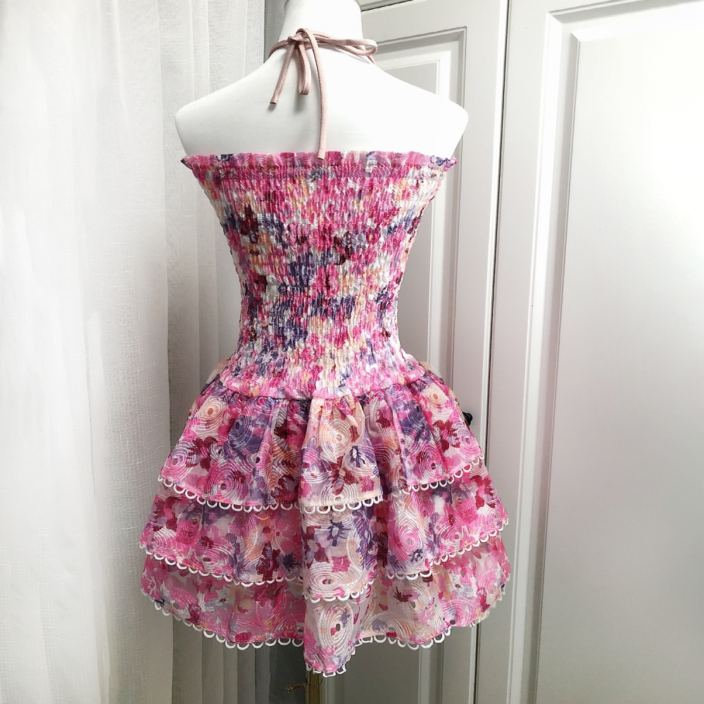 Hollow embroidery lotus leaf edges dress