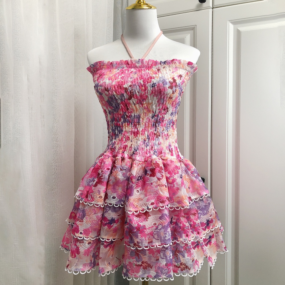 Hollow embroidery lotus leaf edges dress