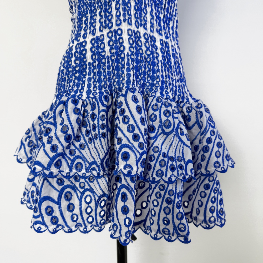 Hollow embroidery lotus leaf edges dress