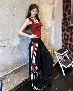Sling drawstring casual pants double waistband tops