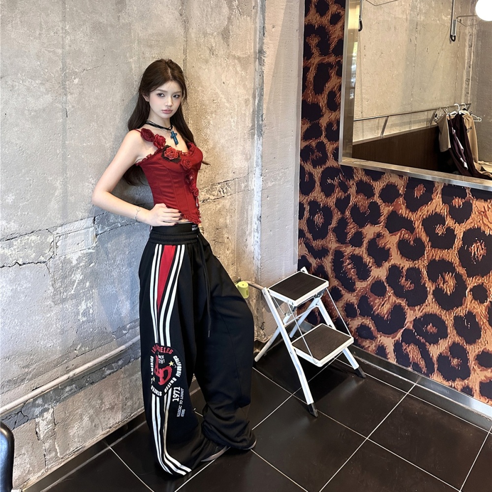 Sling drawstring casual pants double waistband tops