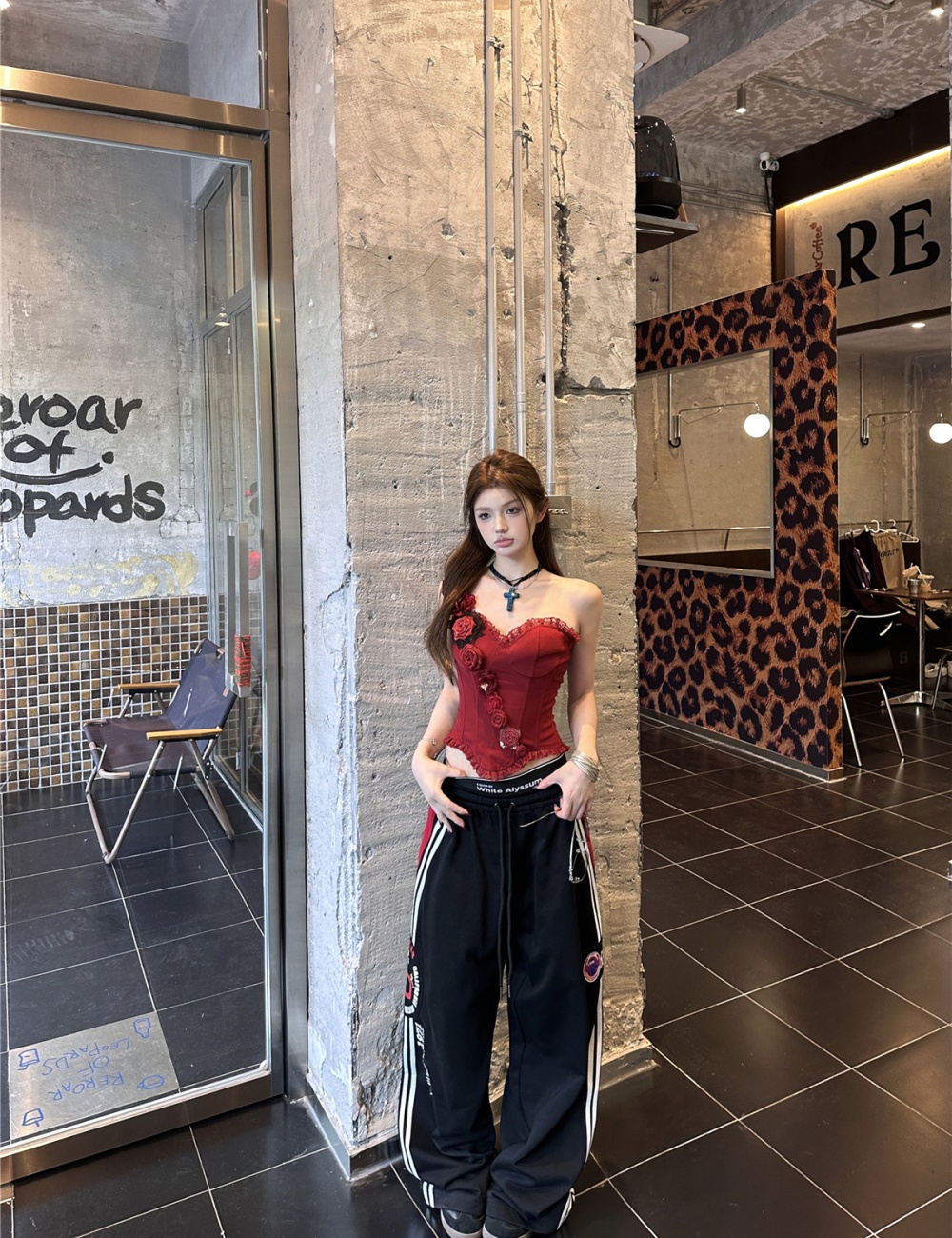Sling drawstring casual pants double waistband tops