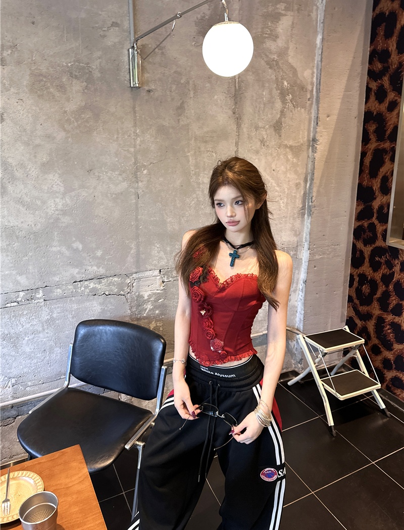 Sling drawstring casual pants double waistband tops