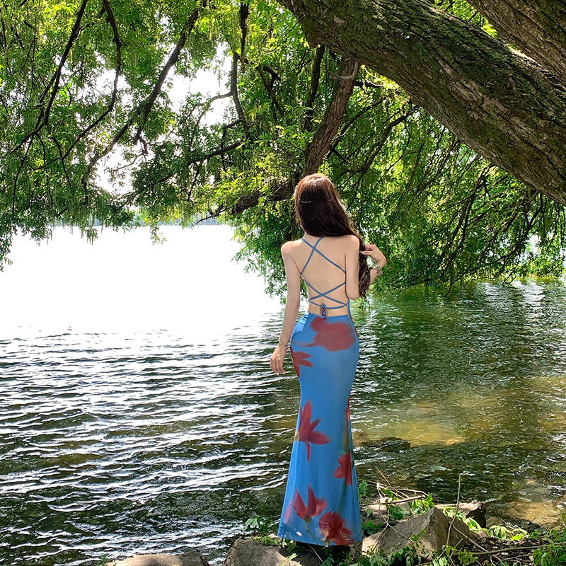 Bandage vacation halter sexy seaside slim dress