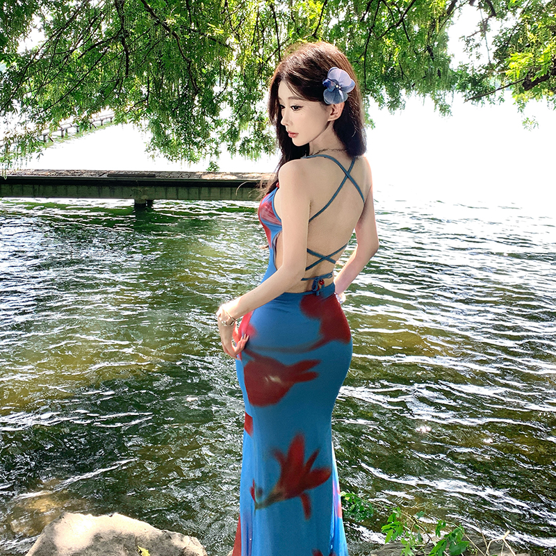 Bandage vacation halter sexy seaside slim dress