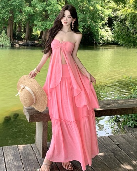 Wrapped chest seaside skirt maiden vacation tops a set
